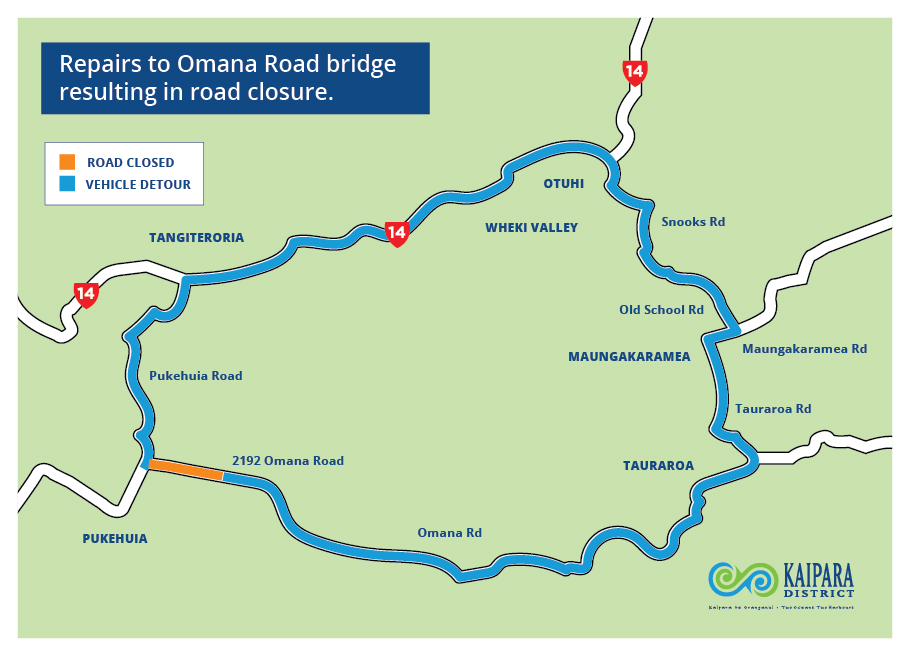 map showing detour route for Omana Bridge closure